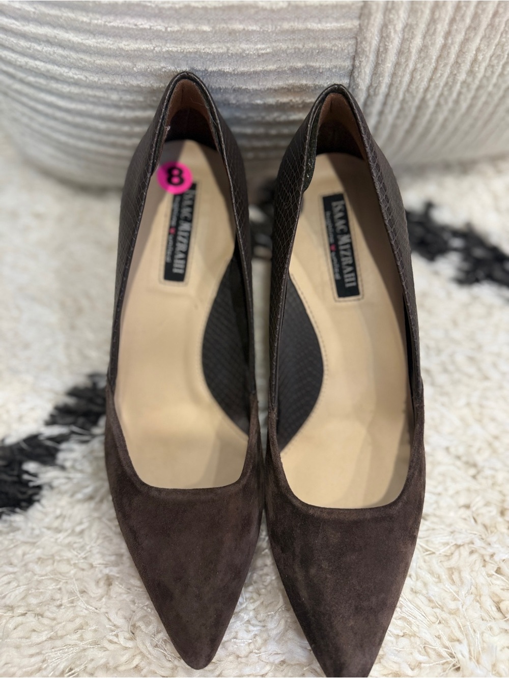 Isaac Mizrahi Paula Brown Suede & Snakeskin Pointed Toe Pumps Heels Size 8M - Picture 2 of 10